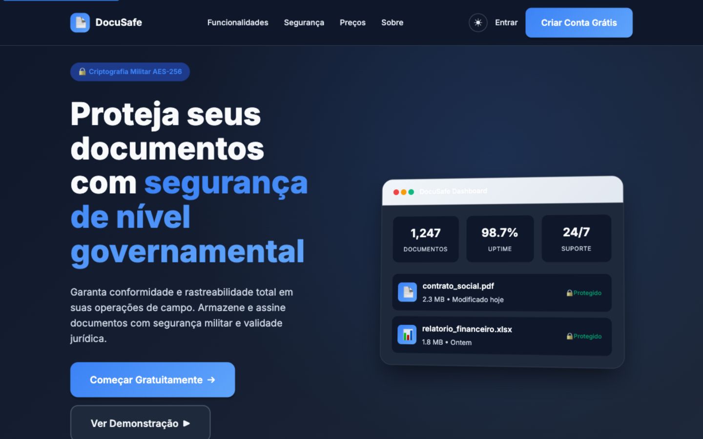 Captura de tela do DocuSafe em produção