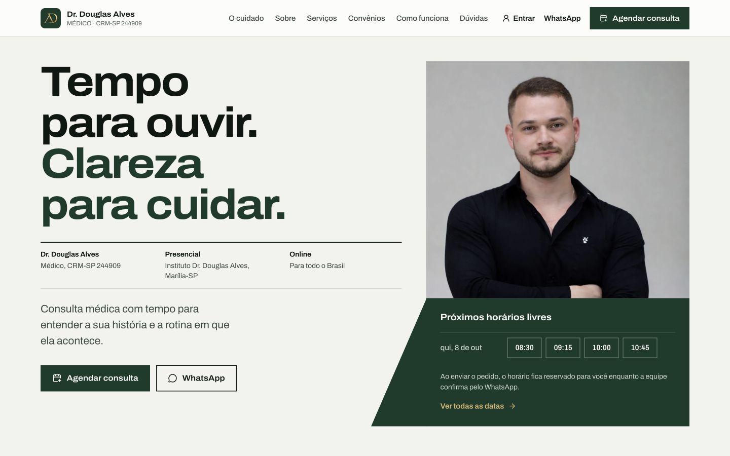Captura de tela do site do Dr. Douglas Alves em produção