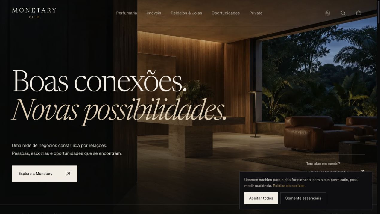 Página inicial da demonstração do site Monetary Club
