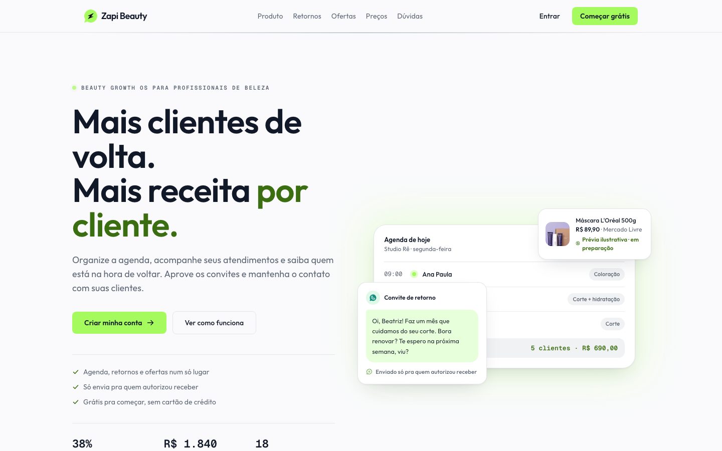 Captura de tela do Zapi Beauty em produção