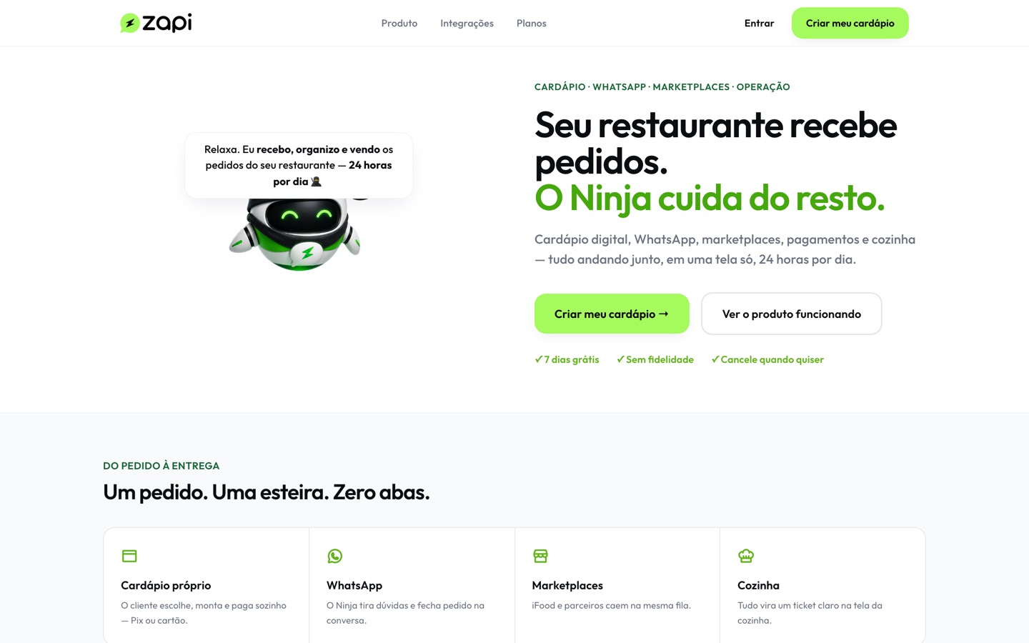 Captura de tela do Zapi Food em produção